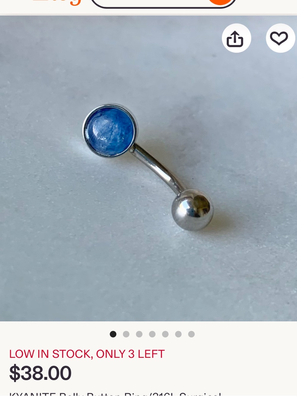 Blue Kyanite Belly Button Ring - Stainless Steel Curved Barbell